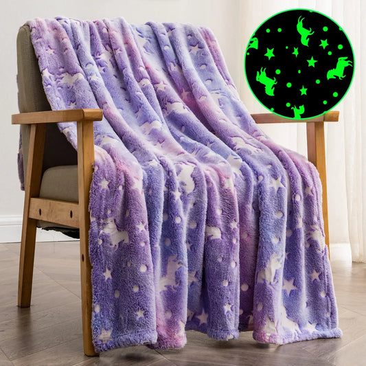 1pc Unicorn Glow in The Dark Blanket, Unicorn Blanket for Girls/Kids Age 3-12, Toddler Soft Fleece Blanket Throw Birthday Gift