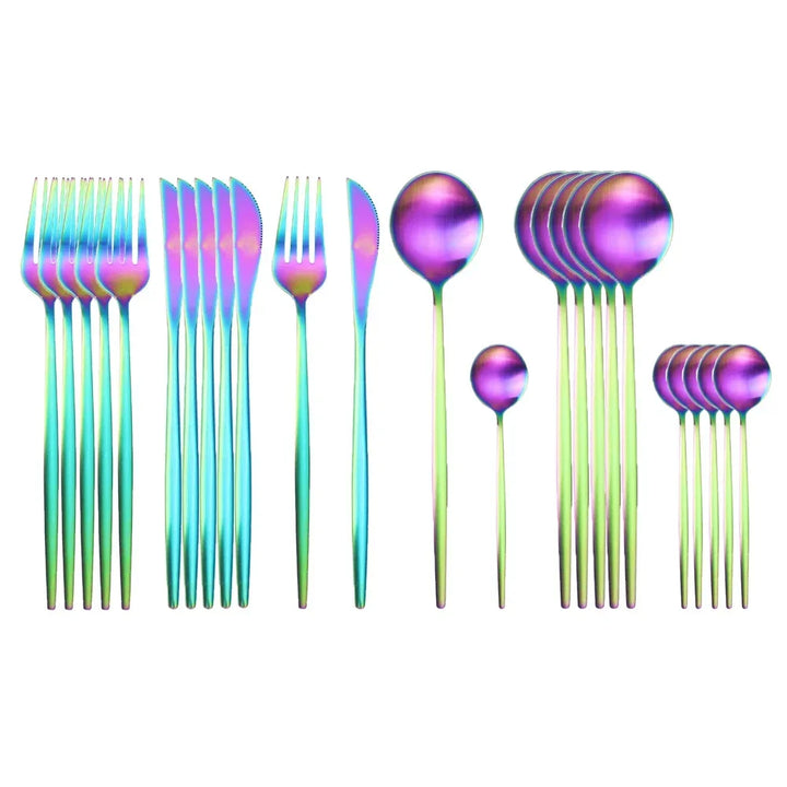 24Pcs Stainless Steel Dinnerware Set Black Gold Cutlery Spoon Fork Knife Western Cutleri Silverware tableware Set Supplies