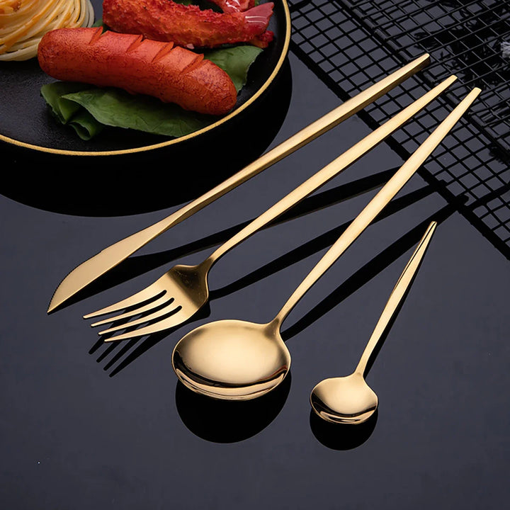 30Pcs Cutlery Set Stainless Steel Dinnerware Set Western Flatware Knife Fork Tea Spoon Mirror Tableware Kitchen Silverware Set
