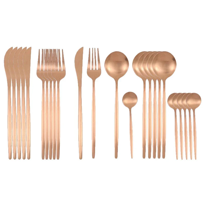 24Pcs Stainless Steel Dinnerware Set Black Gold Cutlery Spoon Fork Knife Western Cutleri Silverware tableware Set Supplies