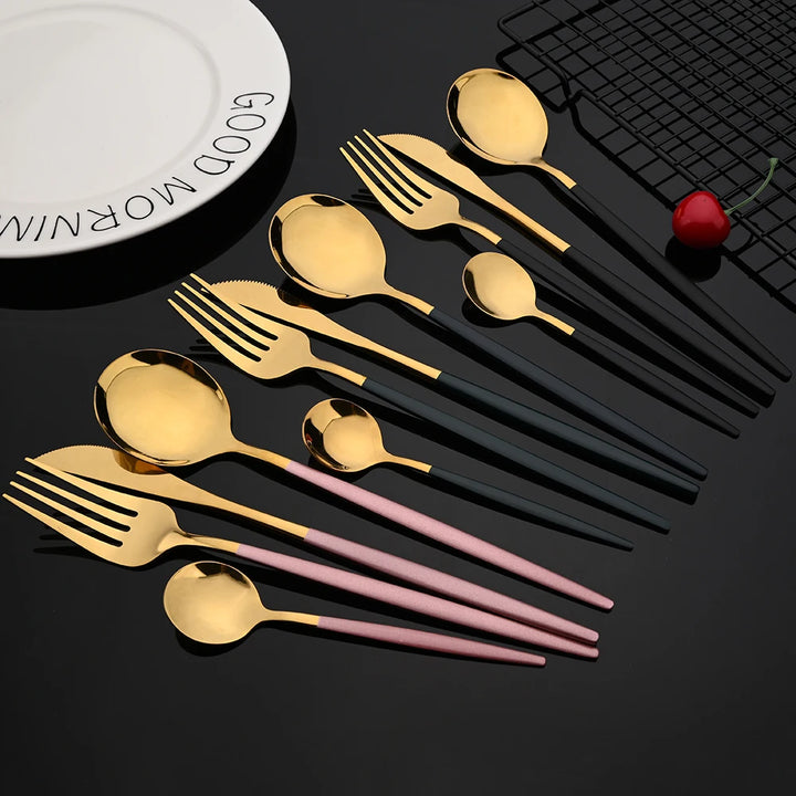 Dinnerware 30Pcs/Set Eco-Friendly Metal Stainless Steel Spoon/Fork/Knife Kit