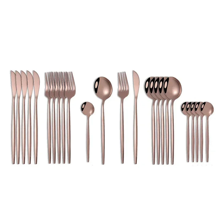 24Pcs Stainless Steel Dinnerware Set Black Gold Cutlery Spoon Fork Knife Western Cutleri Silverware tableware Set Supplies