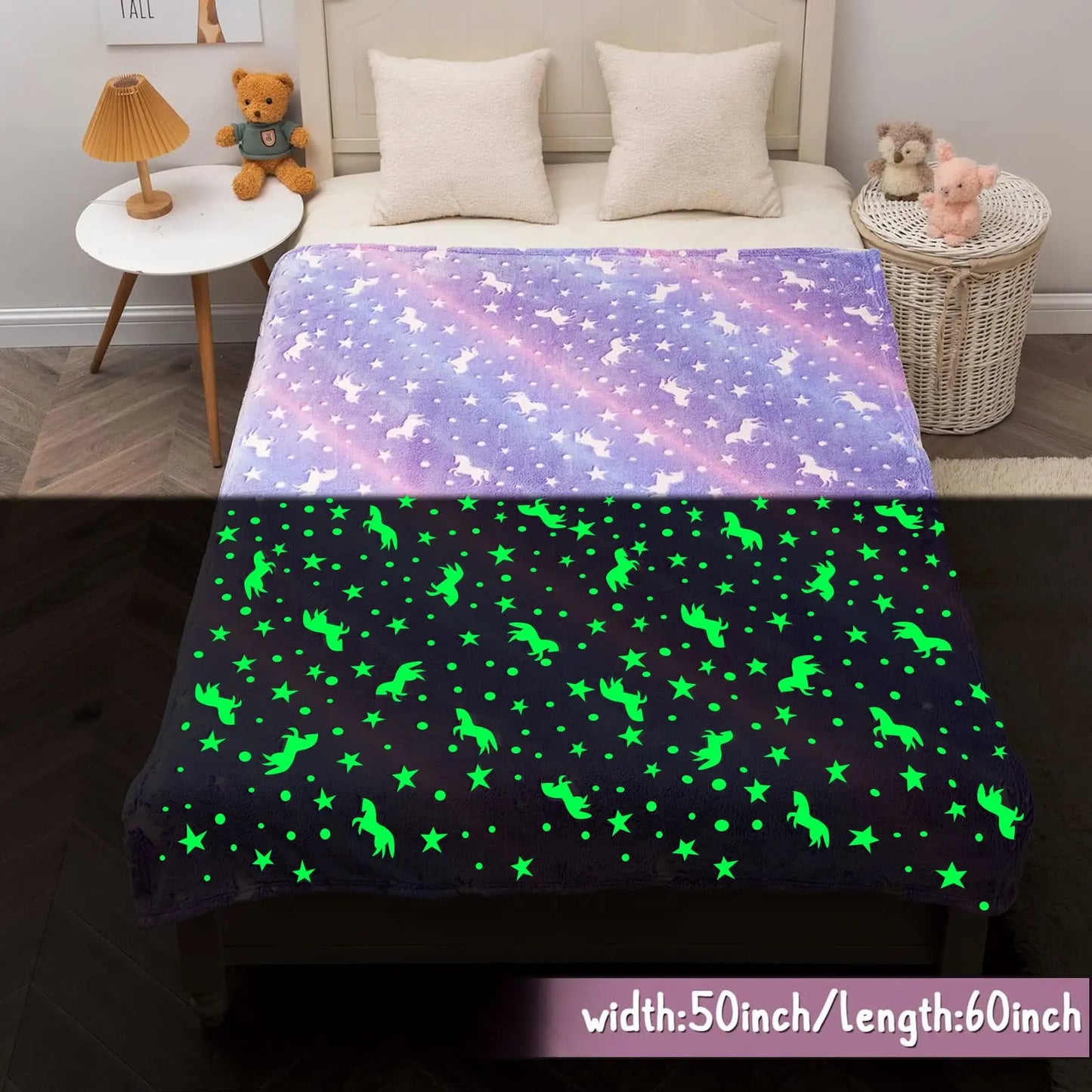 1pc Unicorn Glow in The Dark Blanket, Unicorn Blanket for Girls/Kids Age 3-12, Toddler Soft Fleece Blanket Throw Birthday Gift