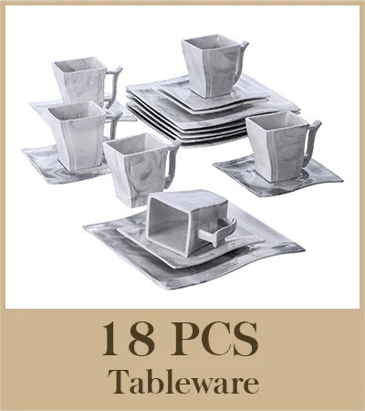 MALACASA FLORA 2/6/12/18/26/30 Piece Grey Marble porcelain Dinner Set with Cup,Saucer,Dessert Soup Dinner Plate Tableware Set
