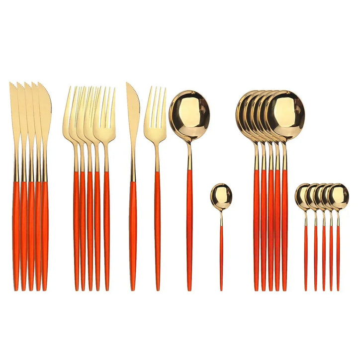 24Pcs Stainless Steel Dinnerware Set Black Gold Cutlery Spoon Fork Knife Western Cutleri Silverware tableware Set Supplies