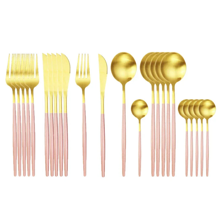 24Pcs Stainless Steel Dinnerware Set Black Gold Cutlery Spoon Fork Knife Western Cutleri Silverware tableware Set Supplies