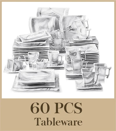 MALACASA FLORA 2/6/12/18/26/30 Piece Grey Marble porcelain Dinner Set with Cup,Saucer,Dessert Soup Dinner Plate Tableware Set