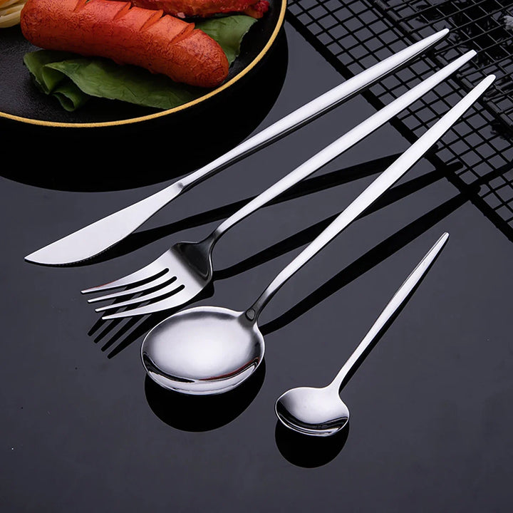 30Pcs Cutlery Set Stainless Steel Dinnerware Set Western Flatware Knife Fork Tea Spoon Mirror Tableware Kitchen Silverware Set