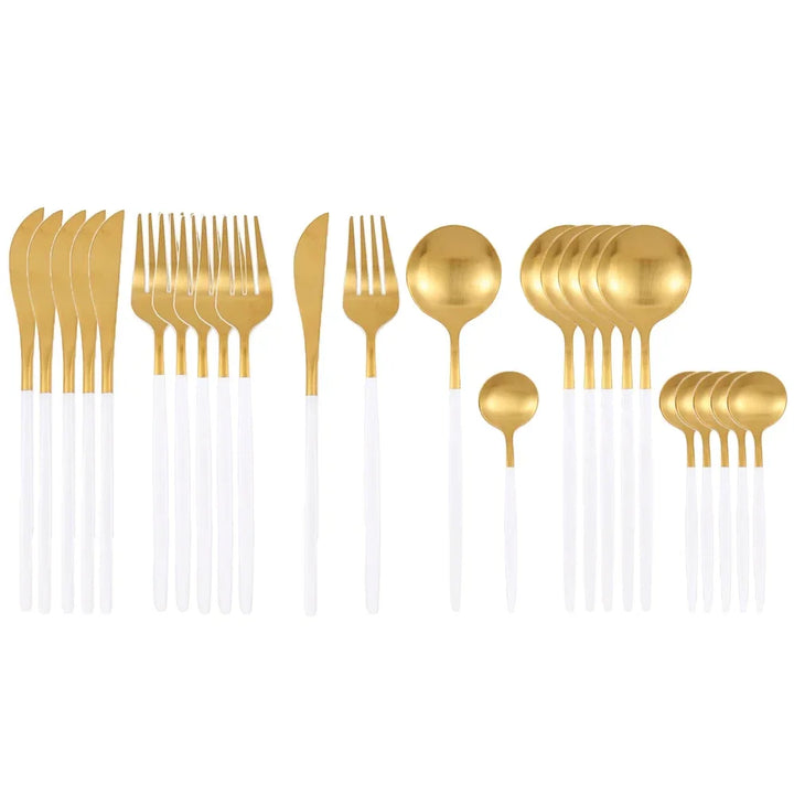 24Pcs Stainless Steel Dinnerware Set Black Gold Cutlery Spoon Fork Knife Western Cutleri Silverware tableware Set Supplies
