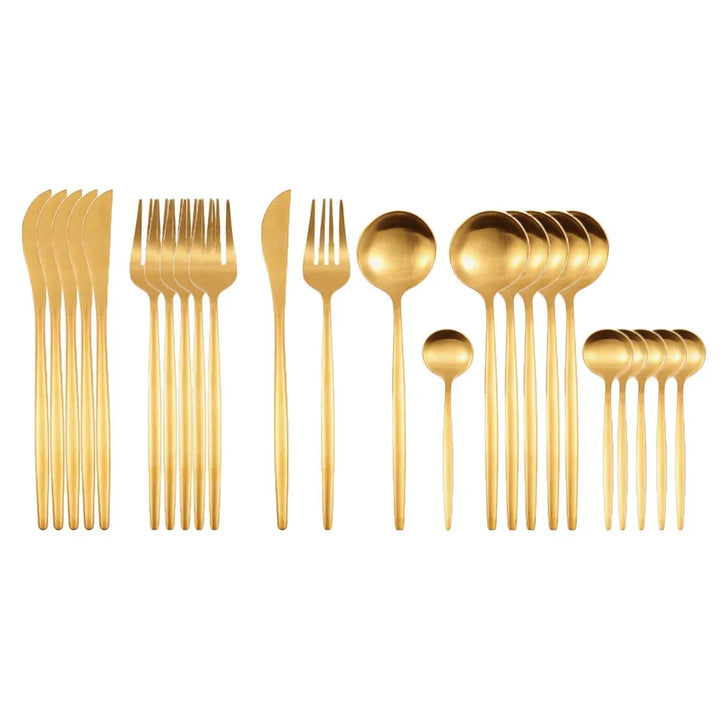 24Pcs Stainless Steel Dinnerware Set Black Gold Cutlery Spoon Fork Knife Western Cutleri Silverware tableware Set Supplies