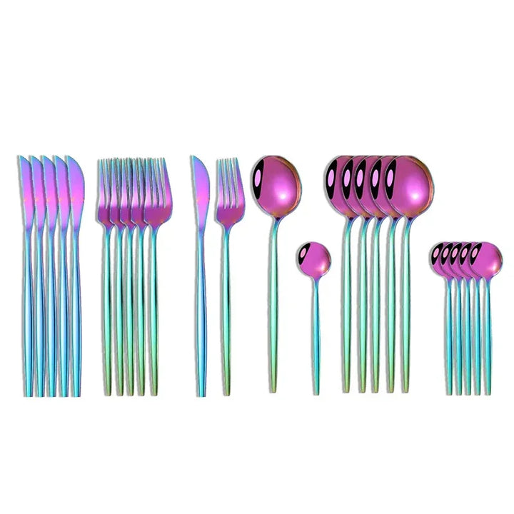 24Pcs Stainless Steel Dinnerware Set Black Gold Cutlery Spoon Fork Knife Western Cutleri Silverware tableware Set Supplies