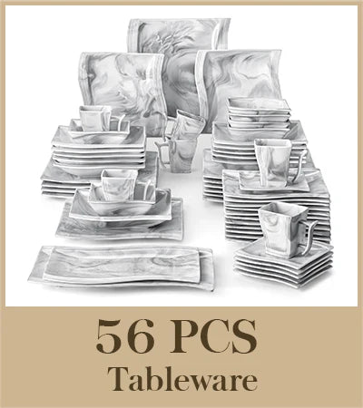 MALACASA FLORA 2/6/12/18/26/30 Piece Grey Marble porcelain Dinner Set with Cup,Saucer,Dessert Soup Dinner Plate Tableware Set