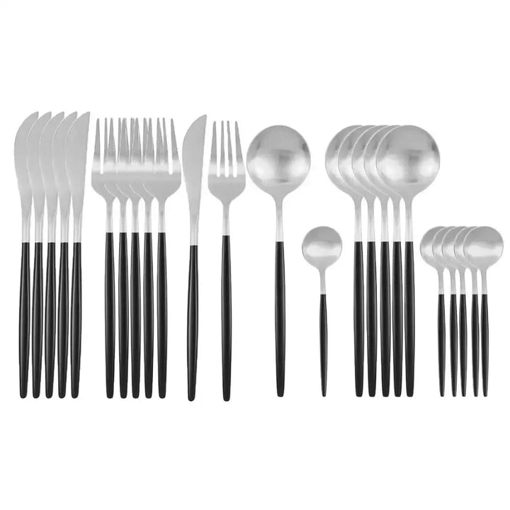 24Pcs Stainless Steel Dinnerware Set Black Gold Cutlery Spoon Fork Knife Western Cutleri Silverware tableware Set Supplies