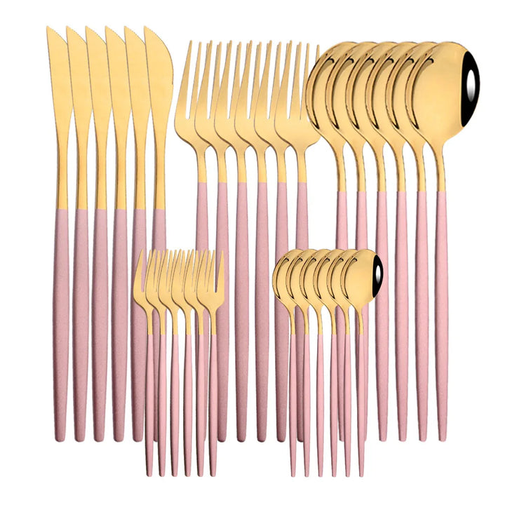 Dinnerware 30Pcs/Set Eco-Friendly Metal Stainless Steel Spoon/Fork/Knife Kit