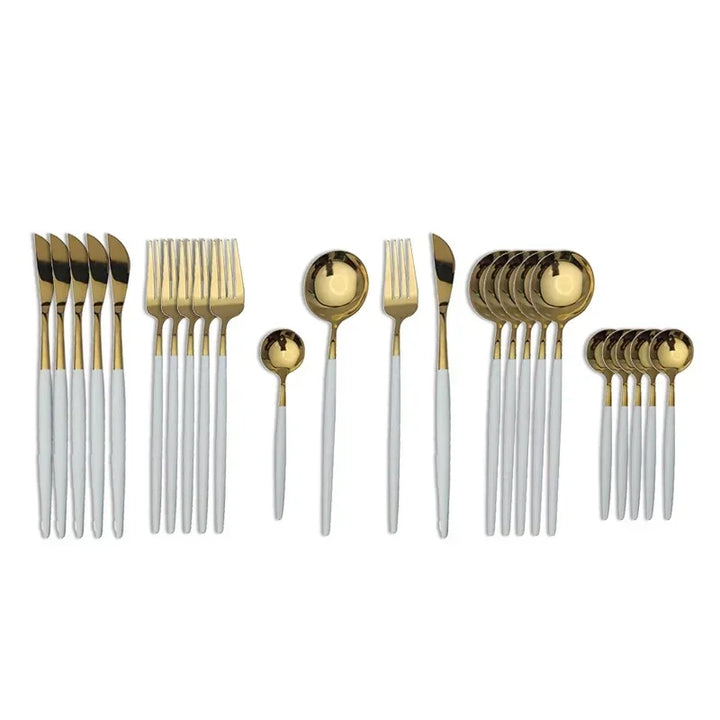 24Pcs Stainless Steel Dinnerware Set Black Gold Cutlery Spoon Fork Knife Western Cutleri Silverware tableware Set Supplies