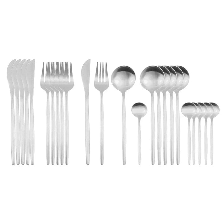 24Pcs Stainless Steel Dinnerware Set Black Gold Cutlery Spoon Fork Knife Western Cutleri Silverware tableware Set Supplies