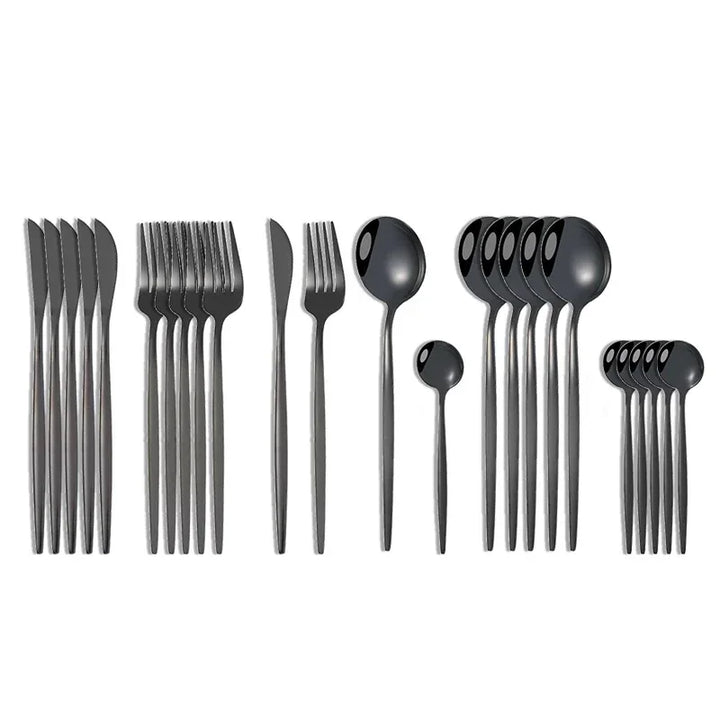 24Pcs Stainless Steel Dinnerware Set Black Gold Cutlery Spoon Fork Knife Western Cutleri Silverware tableware Set Supplies