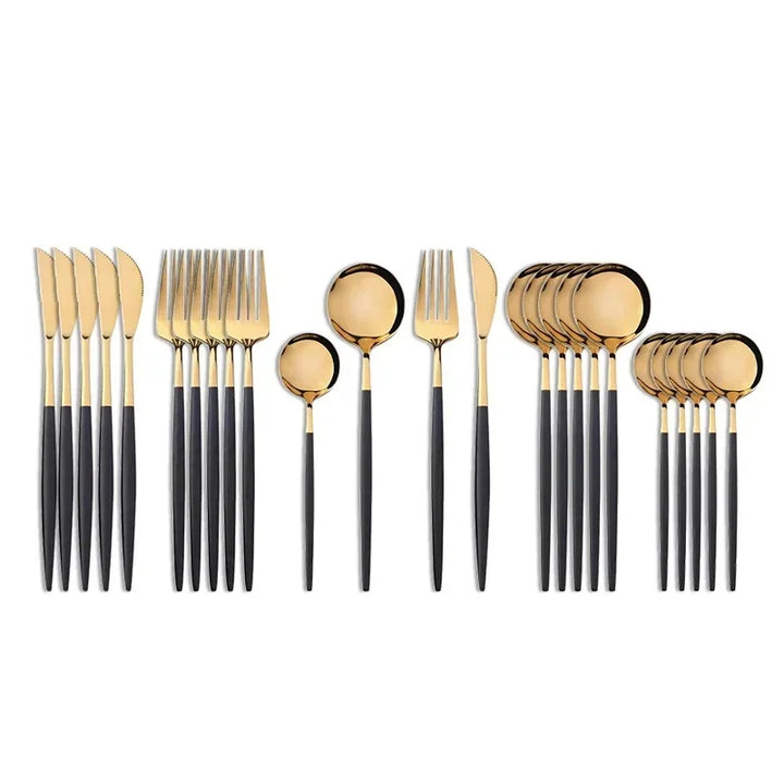 24Pcs Stainless Steel Dinnerware Set Black Gold Cutlery Spoon Fork Knife Western Cutleri Silverware tableware Set Supplies