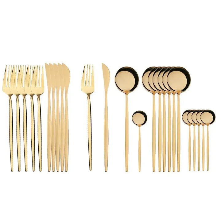 24Pcs Stainless Steel Dinnerware Set Black Gold Cutlery Spoon Fork Knife Western Cutleri Silverware tableware Set Supplies