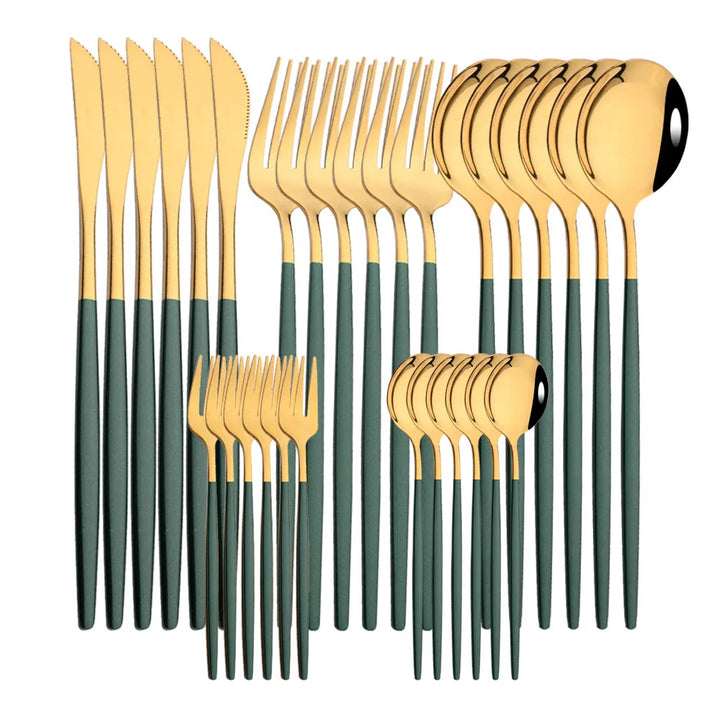 Dinnerware 30Pcs/Set Eco-Friendly Metal Stainless Steel Spoon/Fork/Knife Kit