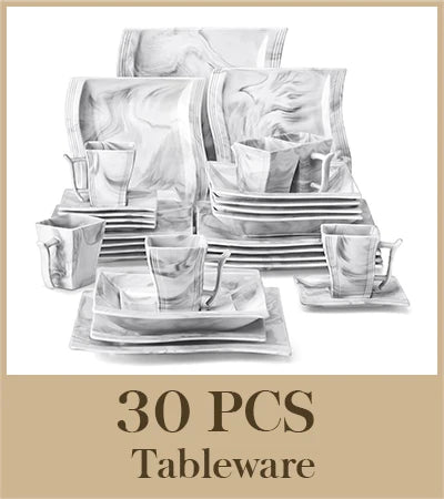 MALACASA FLORA 2/6/12/18/26/30 Piece Grey Marble porcelain Dinner Set with Cup,Saucer,Dessert Soup Dinner Plate Tableware Set