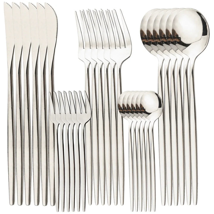 30Pcs Cutlery Set Stainless Steel Dinnerware Set Western Flatware Knife Fork Tea Spoon Mirror Tableware Kitchen Silverware Set