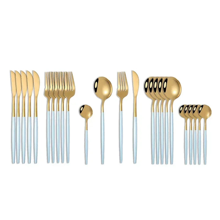 24Pcs Stainless Steel Dinnerware Set Black Gold Cutlery Spoon Fork Knife Western Cutleri Silverware tableware Set Supplies