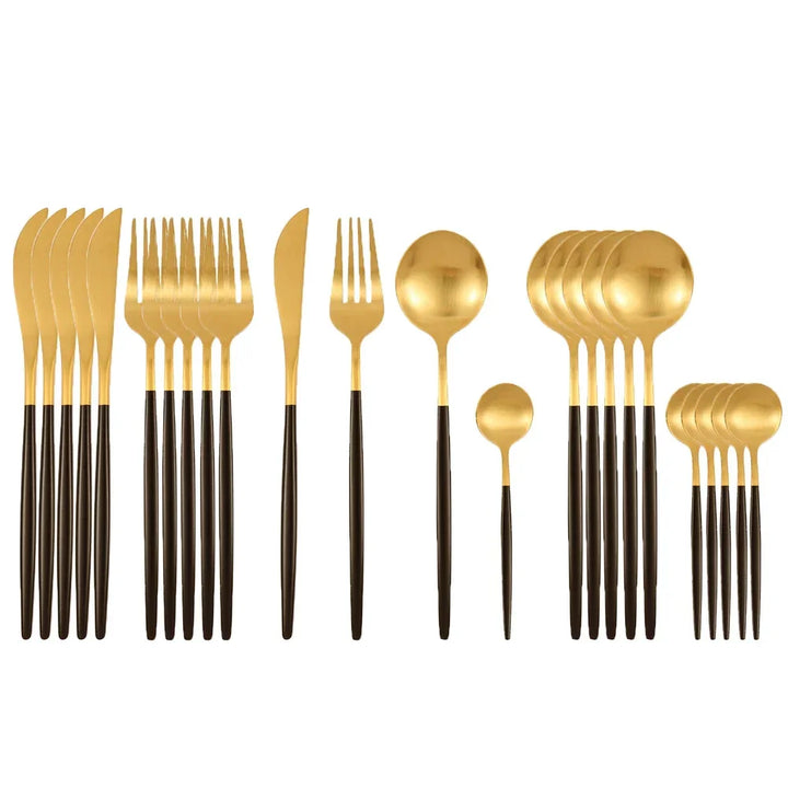 24Pcs Stainless Steel Dinnerware Set Black Gold Cutlery Spoon Fork Knife Western Cutleri Silverware tableware Set Supplies